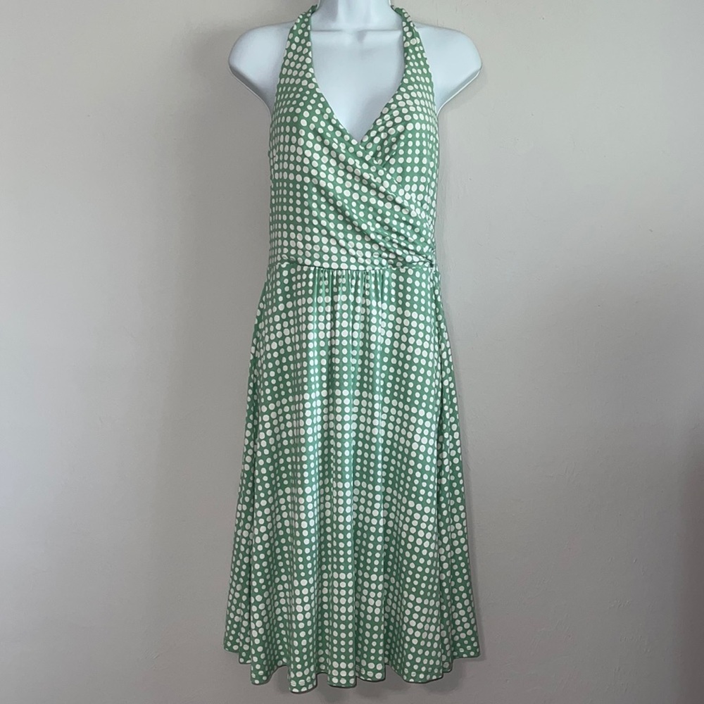 8R Boden Women’s Backless Dress light green white polkadot Beach dress